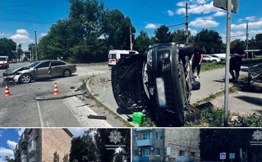 У Запоріжжі внаслідок ДТП автівка перевернулася на дах